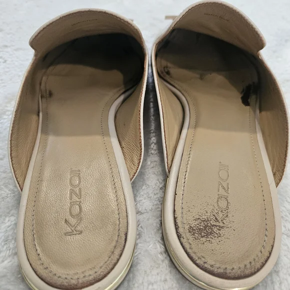 Beige Tassel Leather Mules Size 9 Tan Neutral Business Casual Minimalist Work - Picture 13 of 14